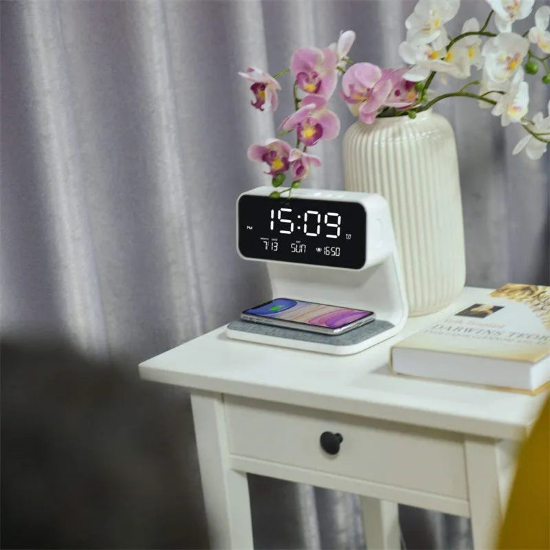 Creative 3 In 1 Bedside Lamp Wireless Charging LCD Screen Alarm Clock Wireless Phone Charger - Bellarte Enchanté Creative 3 In 1 Bedside Lamp Wireless Charging LCD Screen Alarm Clock Wireless Phone Charger